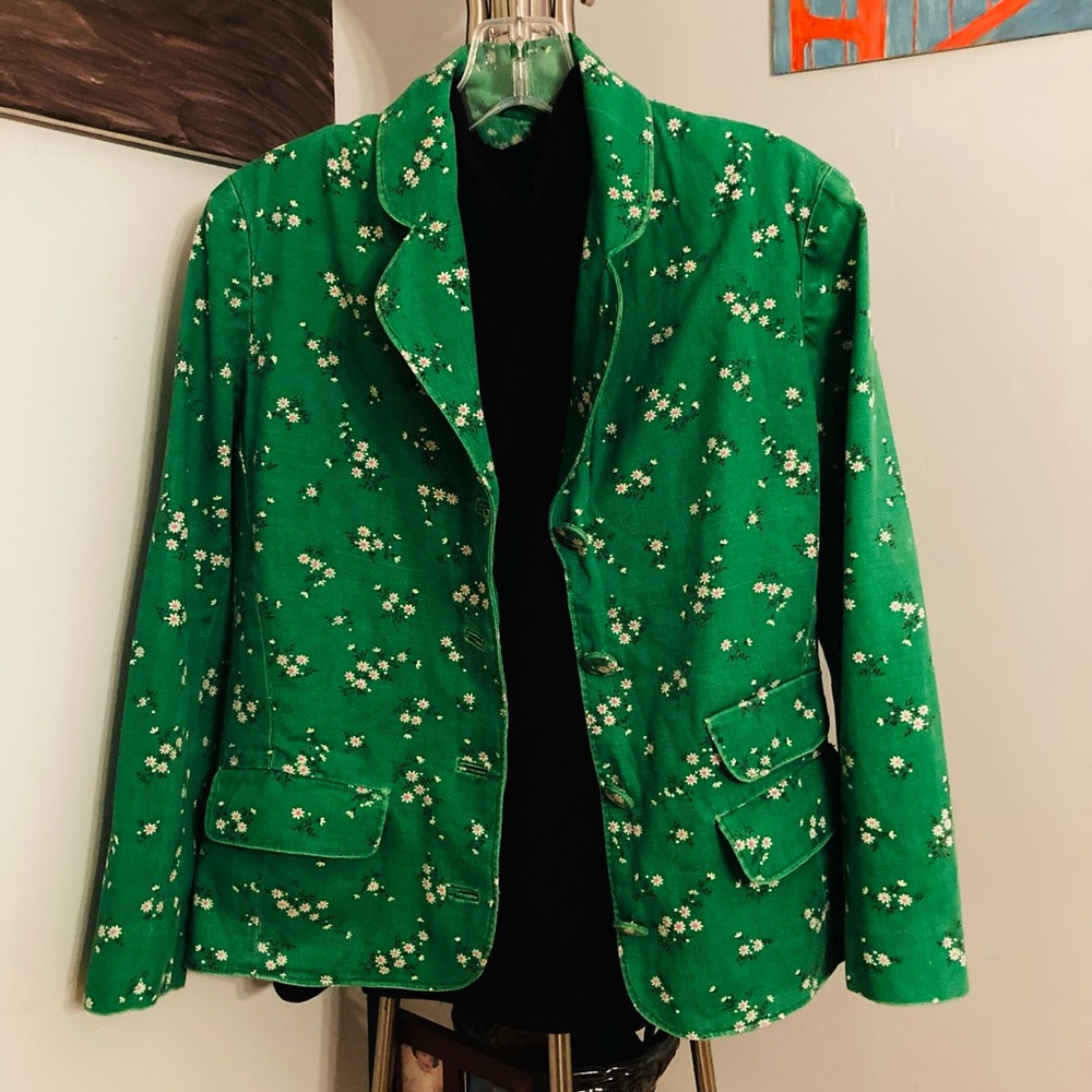 Vintage Kelly Green Flower Print Jacket